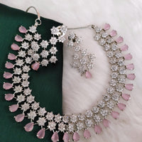 N0586_Beautiful choker necklace embellished with american diamond stones with a touch of pink stones.