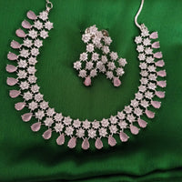 N0586_Beautiful choker necklace embellished with american diamond stones with a touch of pink stones.