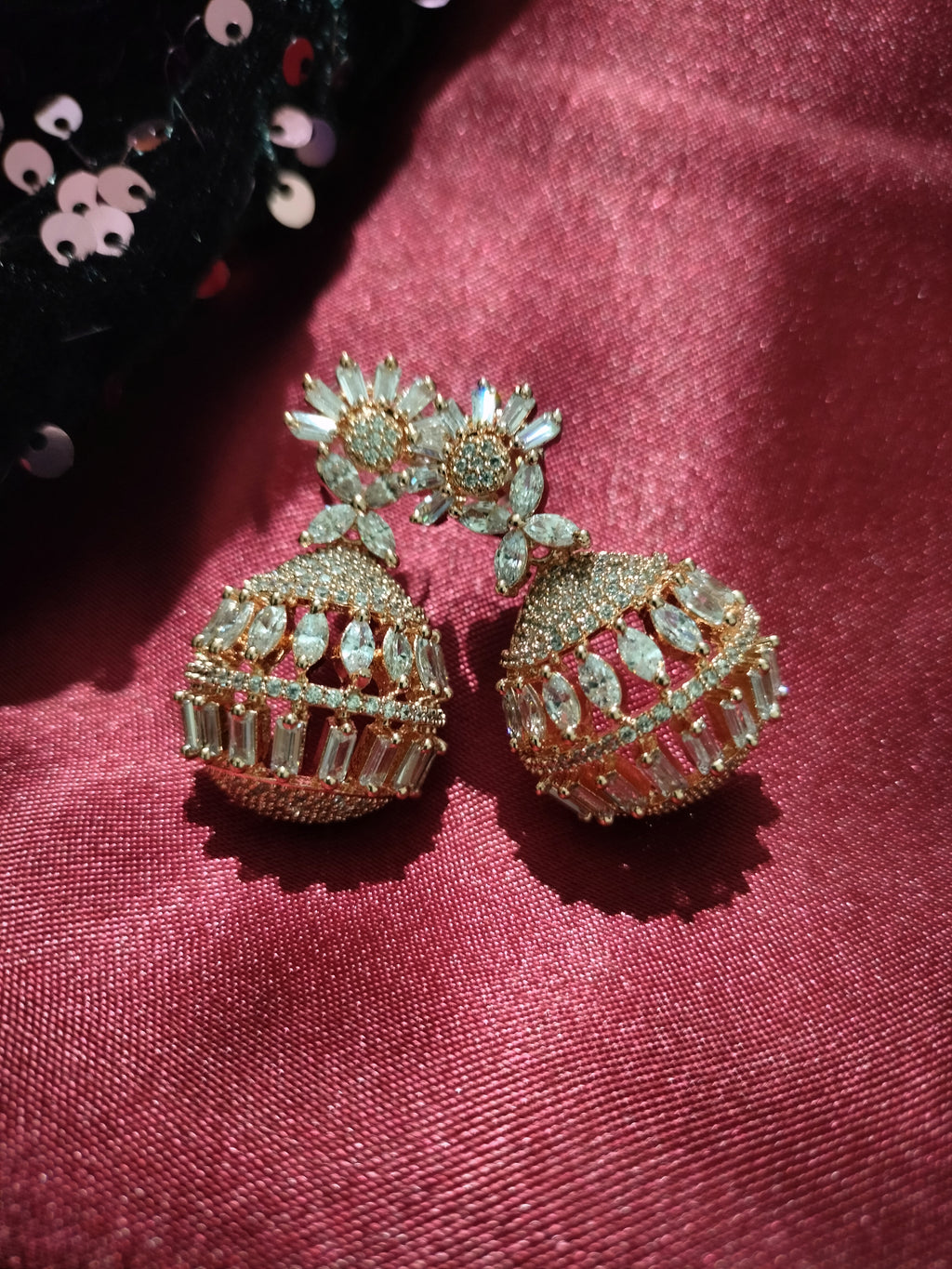 Temple Shape Round Gold Plated Freshwater Pearl Earrings - Surat Diamond