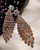 E0886_Lovely long grand designer rose gold danglers with delicate stone work.