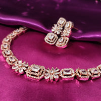N0576_Lovely designer rose gold choker necklace embellished with american diamond stones.