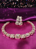 N0576_Lovely designer rose gold choker necklace embellished with american diamond stones.