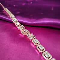 N0576_Lovely designer rose gold choker necklace embellished with american diamond stones.
