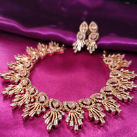N0539_Lovely designer choker necklace studded with american diamond stones with a touch of pink stones.