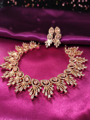 N0539_Lovely designer choker necklace studded with american diamond stones with a touch of pink stones.