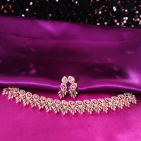 N0539_Lovely designer choker necklace studded with american diamond stones with a touch of pink stones.