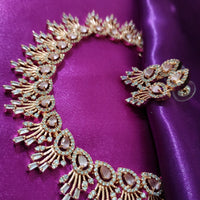 N0539_Lovely designer choker necklace studded with american diamond stones with a touch of pink stones.