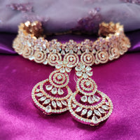 N0589_Lovely flower designer choker necklace embellished with american diamond stones with delicate stone work.