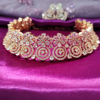 N0589_Lovely flower designer choker necklace embellished with american diamond stones with delicate stone work.