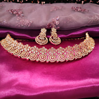 N0589_Lovely flower designer choker necklace embellished with american diamond stones with delicate stone work.