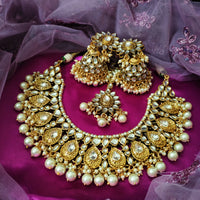 N0591_Royal Bridal style Elaborated choker necklace set studded with Kundan stones with a touch of glossy pearls.