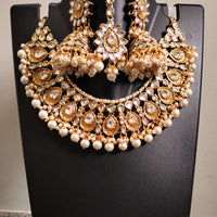 N0591_Royal Bridal style Elaborated choker necklace set studded with Kundan stones with a touch of glossy pearls.