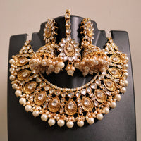 N0591_Royal Bridal style Elaborated choker necklace set studded with Kundan stones with a touch of glossy pearls.