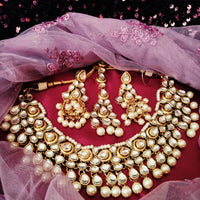 N0592_Royal designer choker necklace set studded with Kundan stones with a touch of glossy pearls.