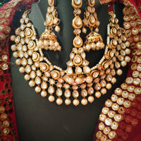 N0592_Royal designer choker necklace set studded with Kundan stones with a touch of glossy pearls.