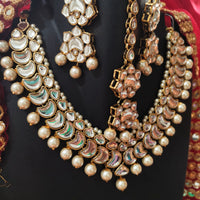 N0593_Gorgeous designer choker necklace set studded with Kundan stones with a touch of glossy pearls.