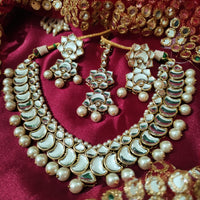 N0593_Gorgeous designer choker necklace set studded with Kundan stones with a touch of glossy pearls.