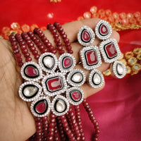 N0597_Classic broad designer crystal choker necklace set studded  with Kundan stones.