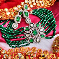 N0596_Classic broad designer crystal choker necklace set studded  with Kundan stones.