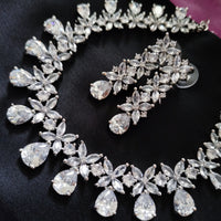 N0592_Elegant flower design choker necklace embellished with american diamond stones with a touch of pink stones.