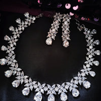 N0592_Elegant flower design choker necklace embellished with american diamond stones with a touch of pink stones.