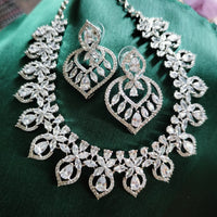 N0593_Elegant tear drop design choker necklace embellished with american diamond stones with a touch of pink stones.