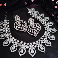 N0593_Elegant tear drop design choker necklace embellished with american diamond stones with a touch of pink stones.