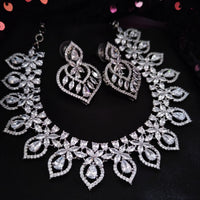 N0593_Elegant tear drop design choker necklace embellished with american diamond stones with a touch of pink stones.