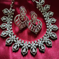 N0593_Elegant tear drop design choker necklace embellished with american diamond stones with a touch of pink stones.