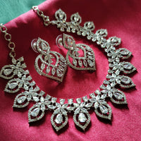 N0593_Elegant tear drop design choker necklace embellished with american diamond stones with a touch of pink stones.