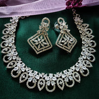 N0594_Lovely design choker necklace embellished with american diamond stones with a touch of pink stones.