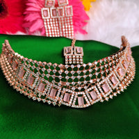 N0579_Classic broad designer rose gold choker necklace embellished with delicate work of American diamond stones.