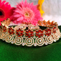 N0546_Gorgeous designer choker necklace embellished with american diamond stones with delicate stone work.