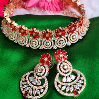 N0546_Gorgeous designer choker necklace embellished with american diamond stones with delicate stone work.