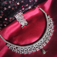 N0599_Classy designer choker necklace embellished with american diamond stones.