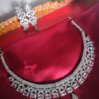 N0599_Classy designer choker necklace embellished with american diamond stones.