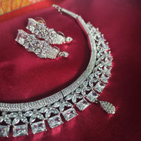 N0599_Classy designer choker necklace embellished with american diamond stones.