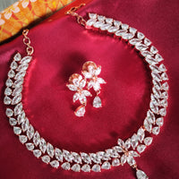 N0597_Vintage style rose gold designer choker necklace embellished with american diamond stones  studded with a touch of pink stones.