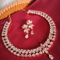 N0597_Vintage style rose gold designer choker necklace embellished with american diamond stones  studded with a touch of pink stones.