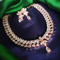 N0597_Vintage style rose gold designer choker necklace embellished with american diamond stones  studded with a touch of pink stones.