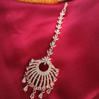 M039_Gorgeous rose gold American diamond studded Maang tika with delicate stone work.