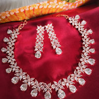 N0598_Elegant rose gold designer choker necklace embellished with american diamond stones  studded with a touch of pink stones.