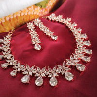 N0598_Elegant rose gold designer choker necklace embellished with american diamond stones  studded with a touch of pink stones.