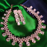 N0598_Elegant rose gold designer choker necklace embellished with american diamond stones  studded with a touch of pink stones.