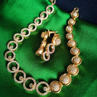 N0600_Lovely Gold plated American Diamond necklace set with delicate stone work.