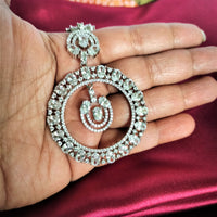 M036_Classy ciccular design American diamond studded Maang tika with delicate stone work.