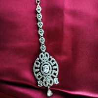 M037_Elegant designer American diamond studded Maang tika with delicate stone work.