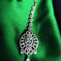 M037_Elegant designer American diamond studded Maang tika with delicate stone work.