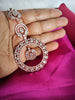 M041_Classy circular design  American diamond studded Maang tika with delicate stone work.