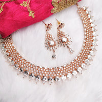 N0577_Classic designer rose gold choker necklace embellished with american diamond stones.